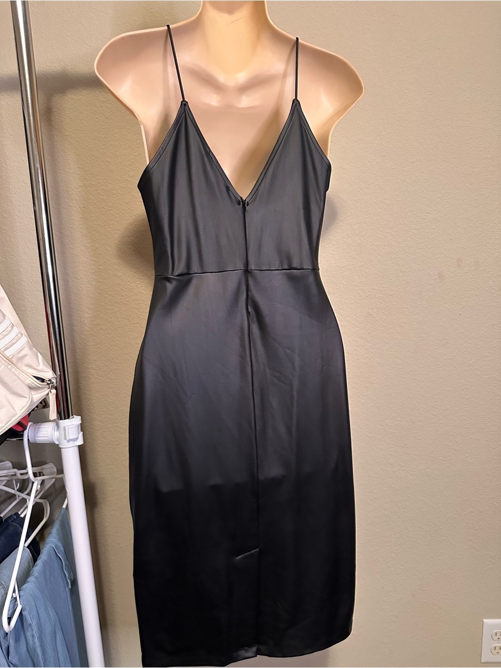 Forever 21 Black Faux Leather Midi Slip Dress - Picture 3 of 5